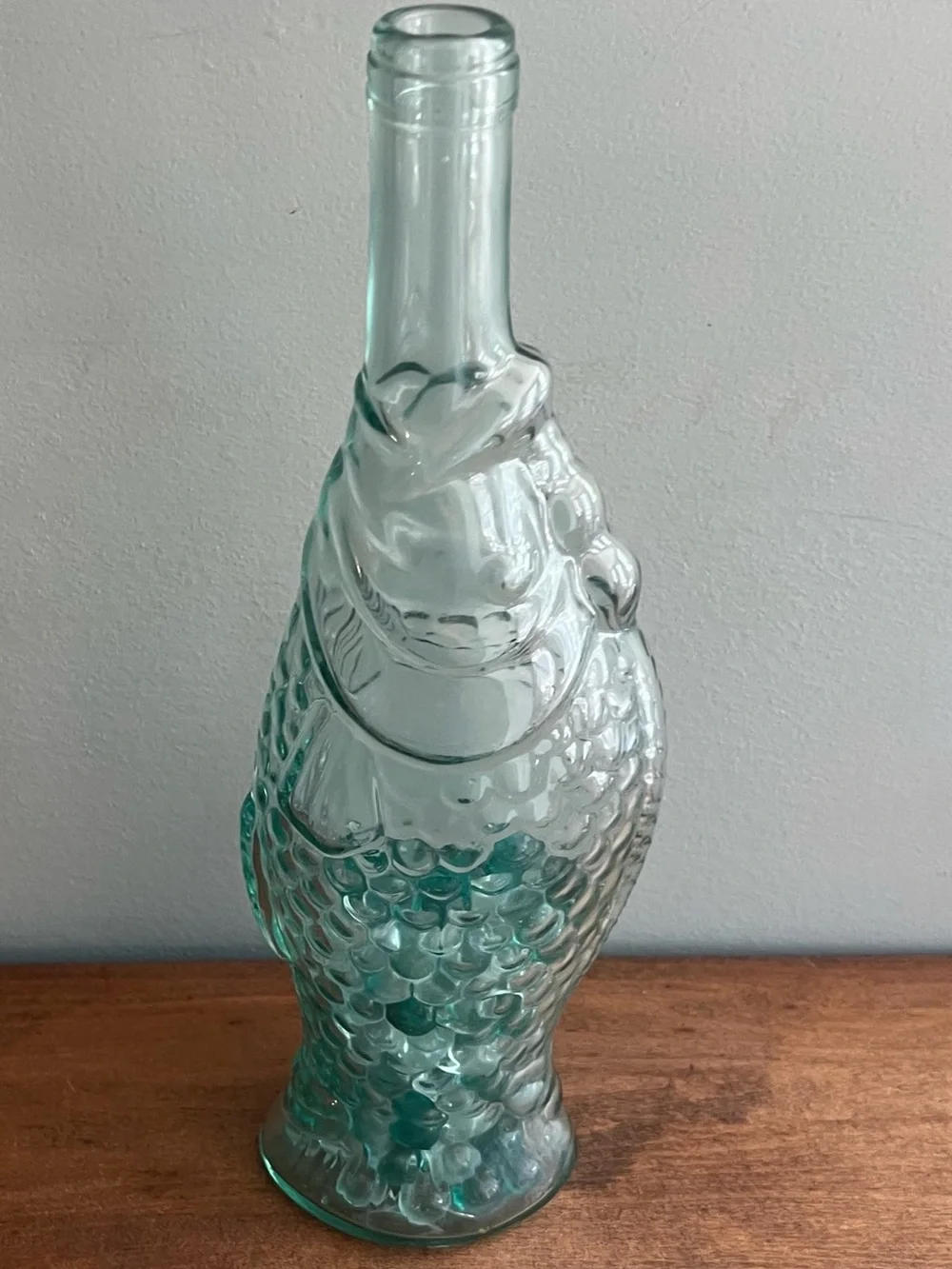 Vintage Fish-Shaped Glass Bottle - Seafoam Green